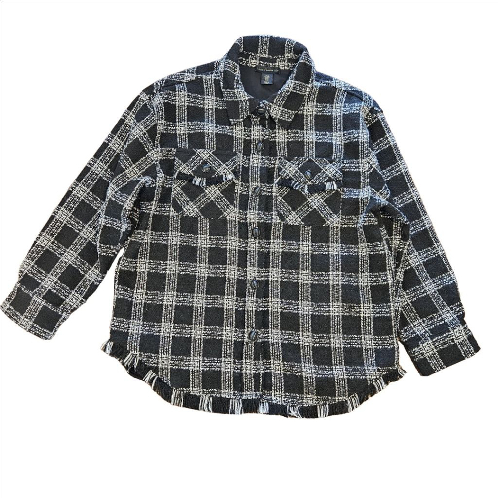 Women's House of Harlow 1960 Plaid Tweed Shacket Size M Black/White